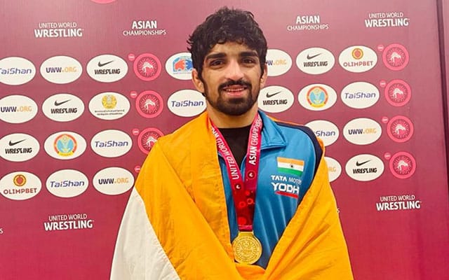 Asian Wrestling Cships Aman Sehrawat wins Indias first gold