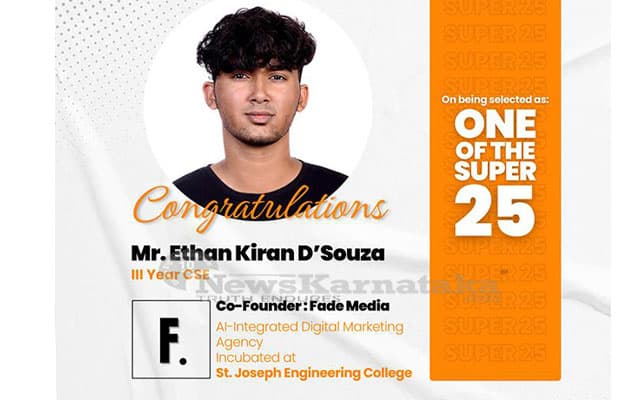 Ethan Dsouza SJEC selected in Super 25 in Startup Accelerators